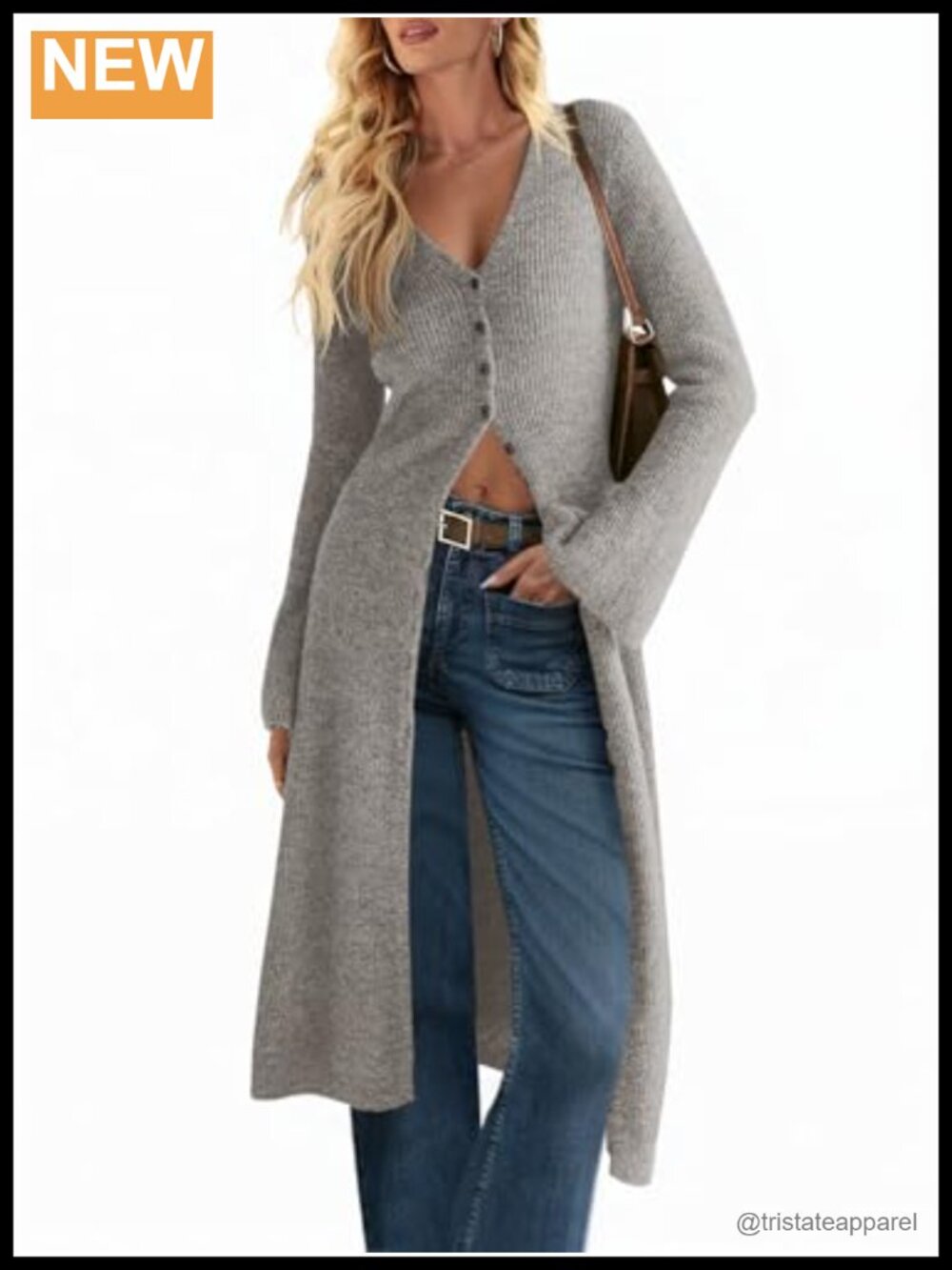 Women's Long Cardigan Sweater Open Front Button Down Midi Dress with Pockets